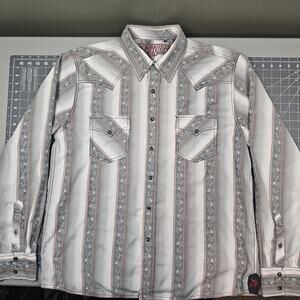 Southern Thread Shirt XL Floral Striped Rooster Western Pearl Cowboy Rodeo